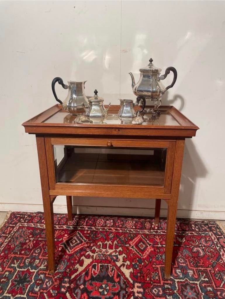 J.A. Huizinga eiken theekastje zeldzaam met geslepen glas, Antiek en Kunst, Ophalen