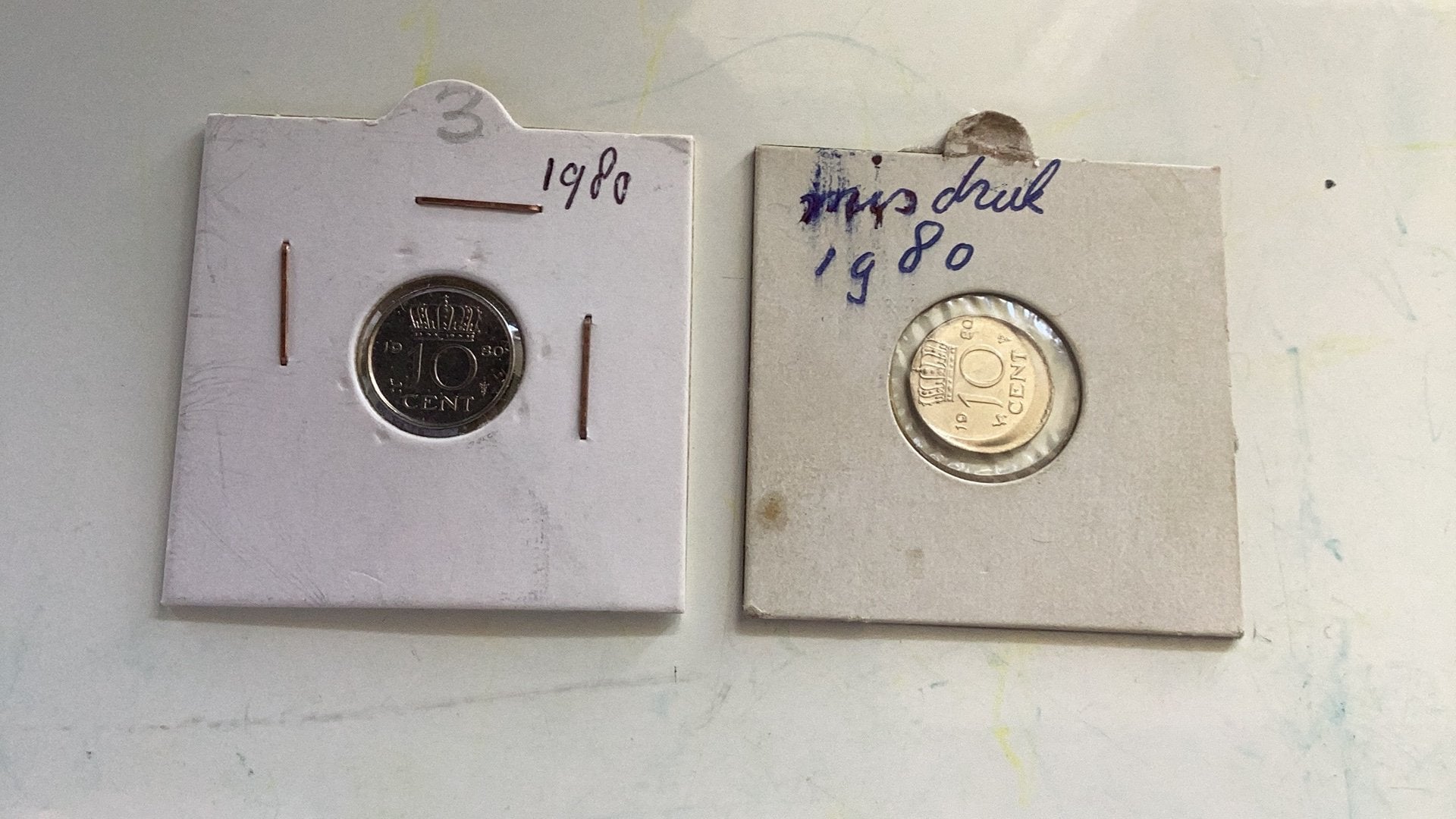 Misdruk 10 cent dubbeltje 1980 Uniek, Ophalen of Verzenden, Overige landen, 10 cent
