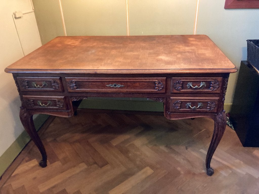 Bureau antiek barok stijl eiken dambordblad, Ophalen