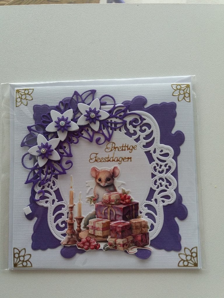 3D Kerstkaartje met muisje no. 72, Hobby en Vrije tijd, Kaarten | Zelfgemaakt, Ophalen of Verzenden, Nieuw, Kerst