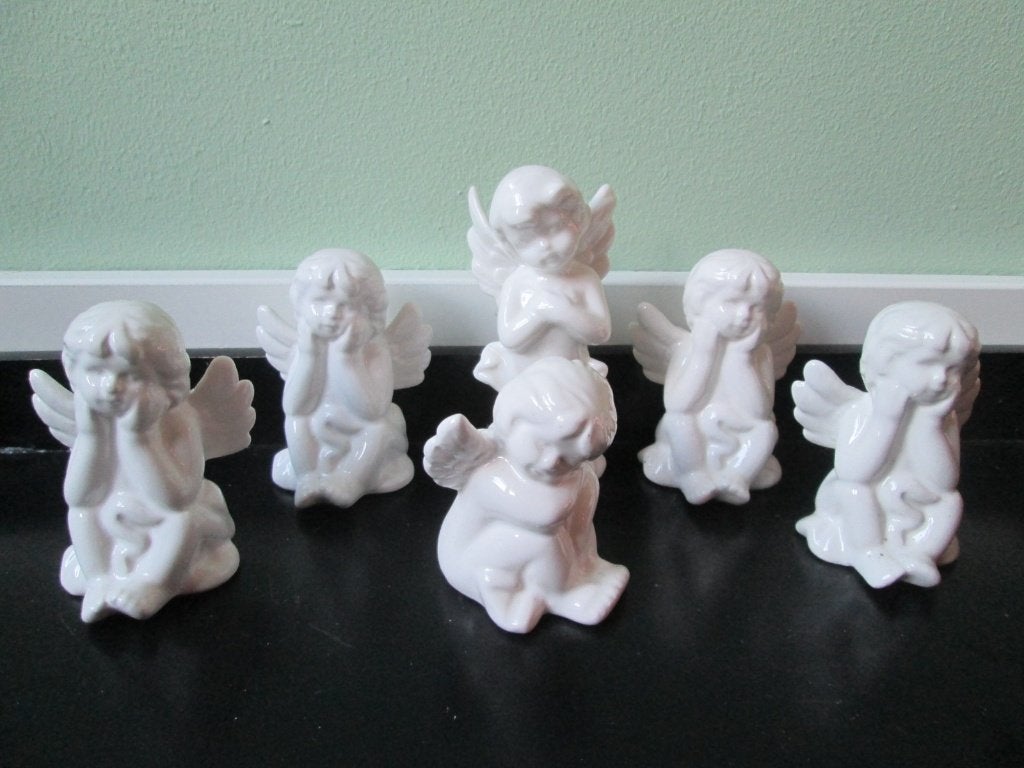 6 Witte Porseleinen Engeltjes Engelen Beeldjes, Verzamelen, Beelden en Beeldjes, Ophalen of Verzenden, Zo goed als nieuw, Dier