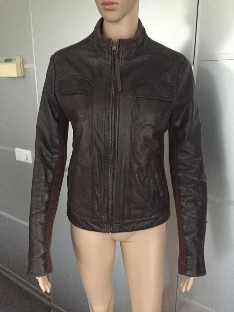 B1485 echt-leren jasje/jack tussenjas jas leer blazer  S=36, Mango, Bruin, Ophalen of Verzenden, Zo goed als nieuw