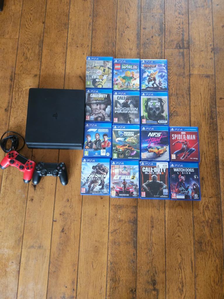 PS4 Slim 1TB met 2 controllers en 14 spellen, Ophalen