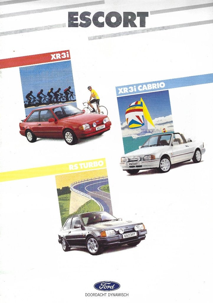 Folder Ford Escort XR3i , XR3i Cabrio en RS Turbo 1989, Ophalen of Verzenden, Gelezen, Ford