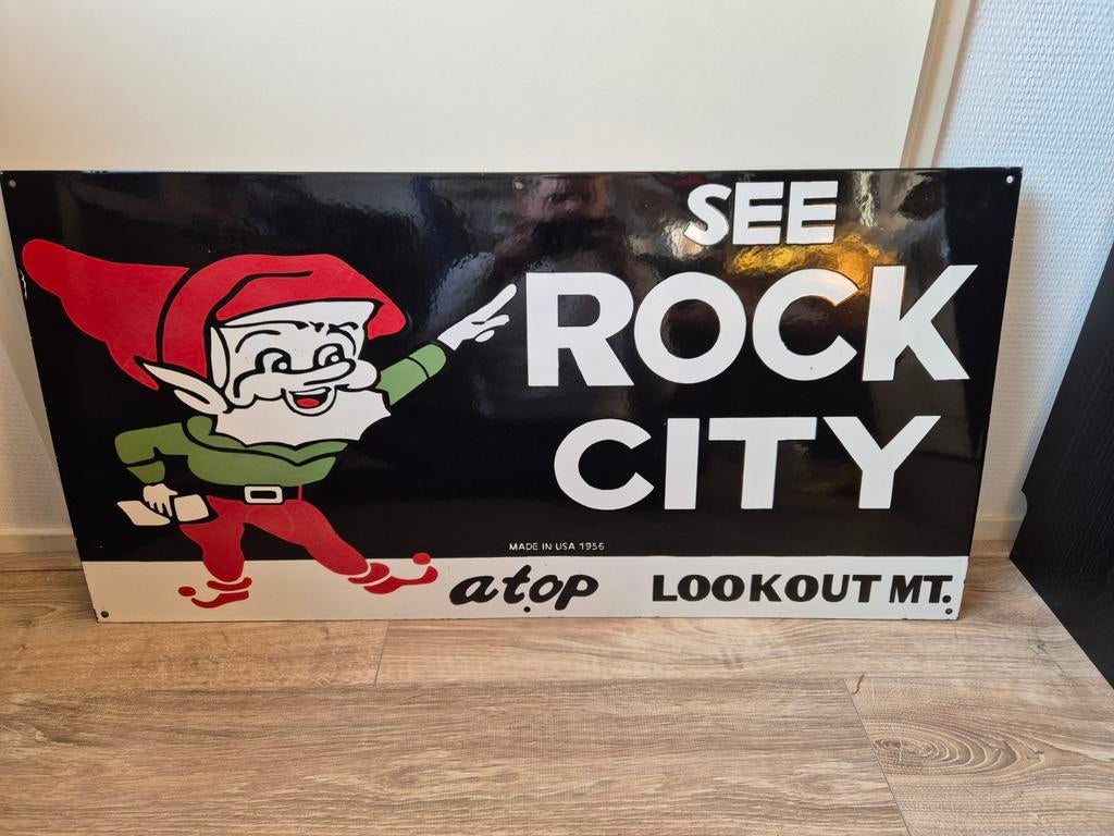 Rock City Emaille Reclamebord USA 1956, Antiek en Kunst, Ophalen of Verzenden