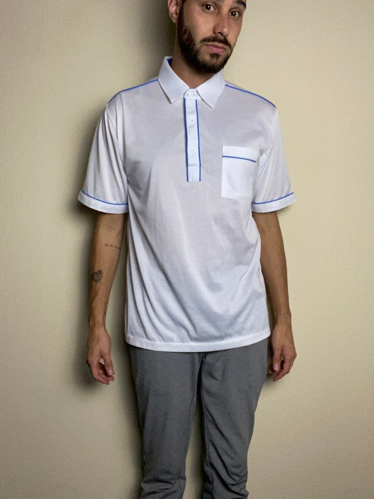 Vintage polo / shirt - wit - blauw - Heren - L / Large, Kleding | Heren, Polo's, Maat 52/54 (L), Hgv, Wit, Hgv