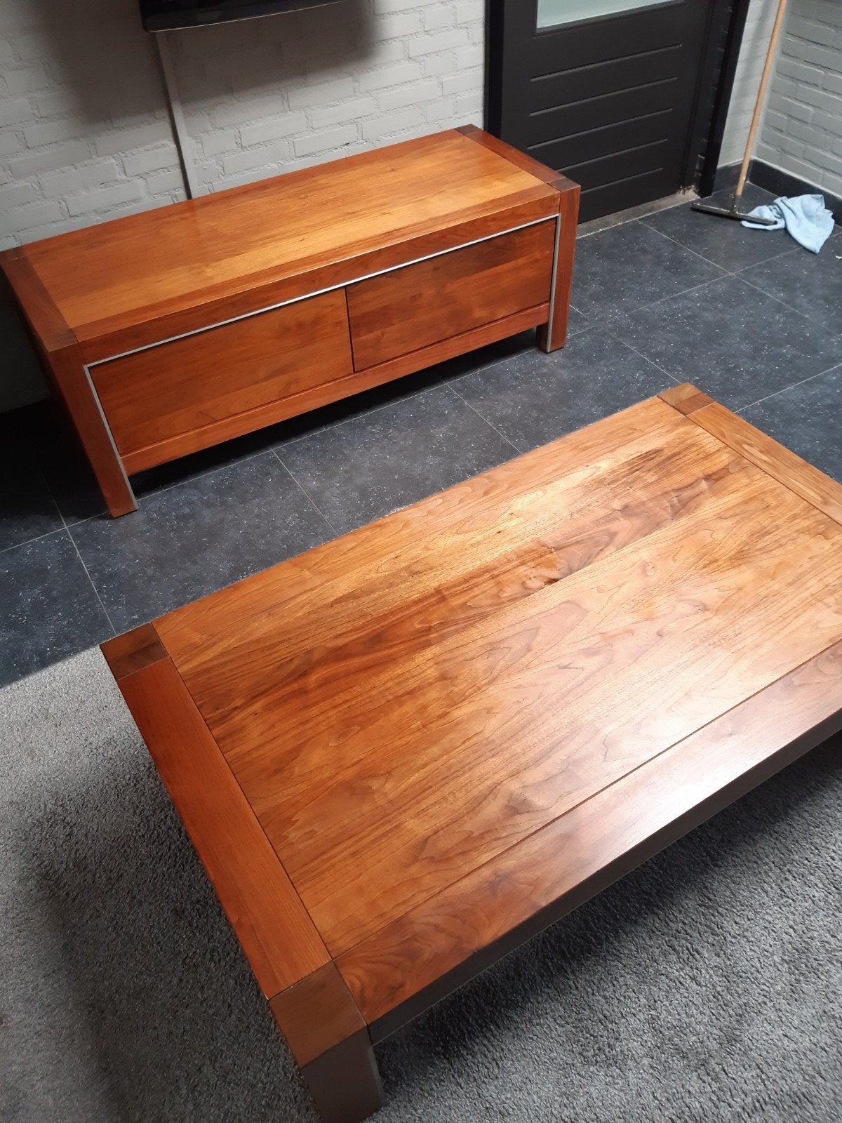 Te koop TV meubel en salontafel in kersenhouten, 100 tot 150 cm, Ophalen of Verzenden, Zo goed als nieuw, Minder dan 100 cm
