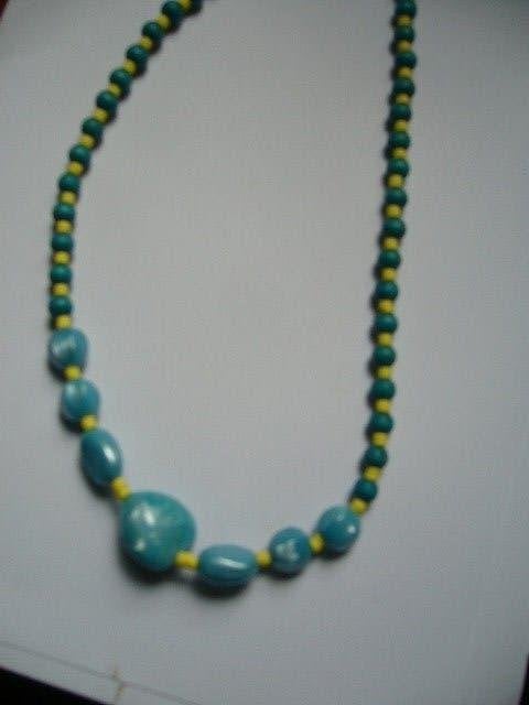 LEUKE VINTAGE KRALENKETTING BLAUW MET GEEL, Verzenden, Overige materialen, Ketting
