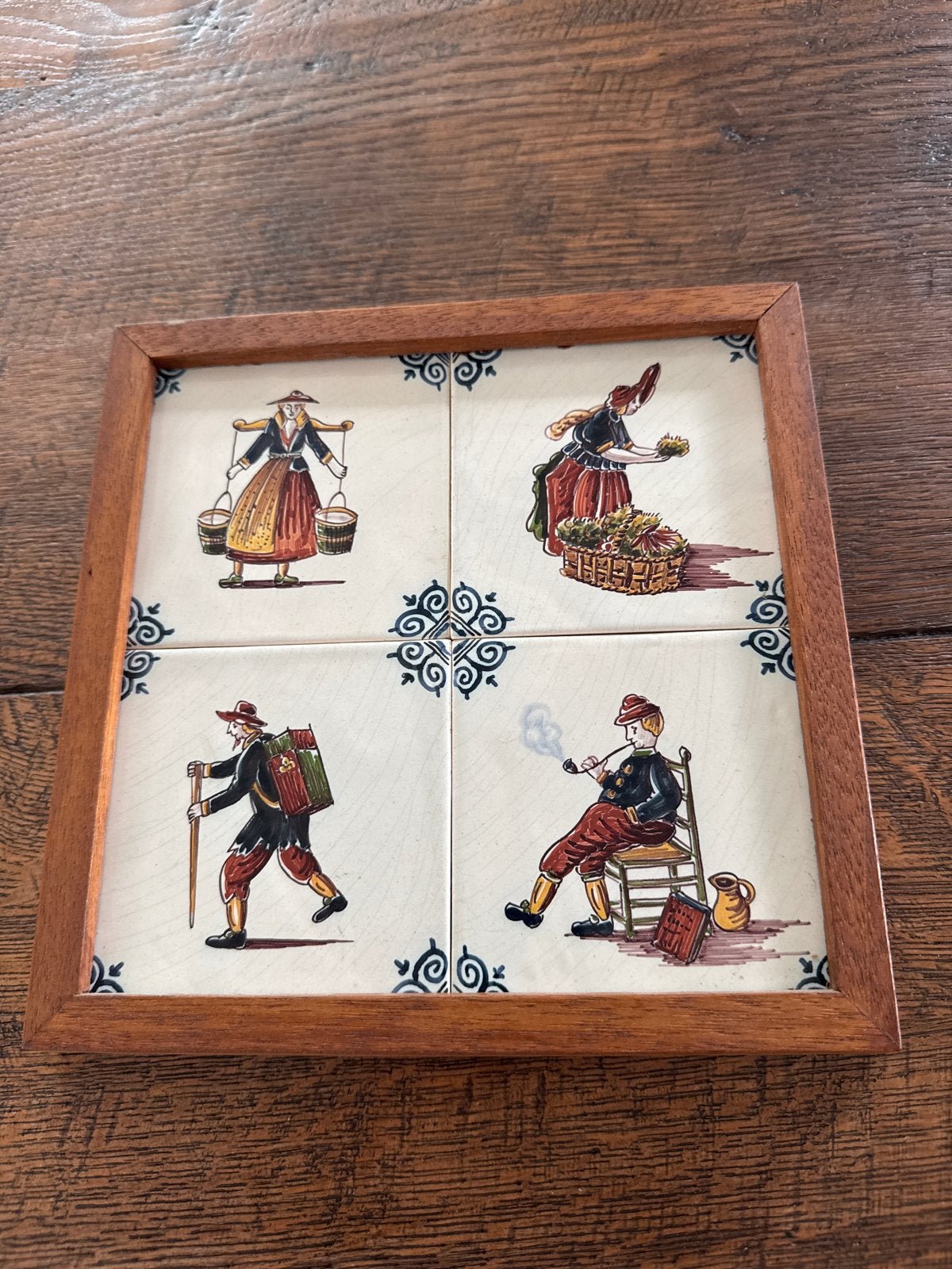 Makkumse Tegeltjes in Houten Zetting - Hollands Tafereel, Antiek en Kunst, Ophalen