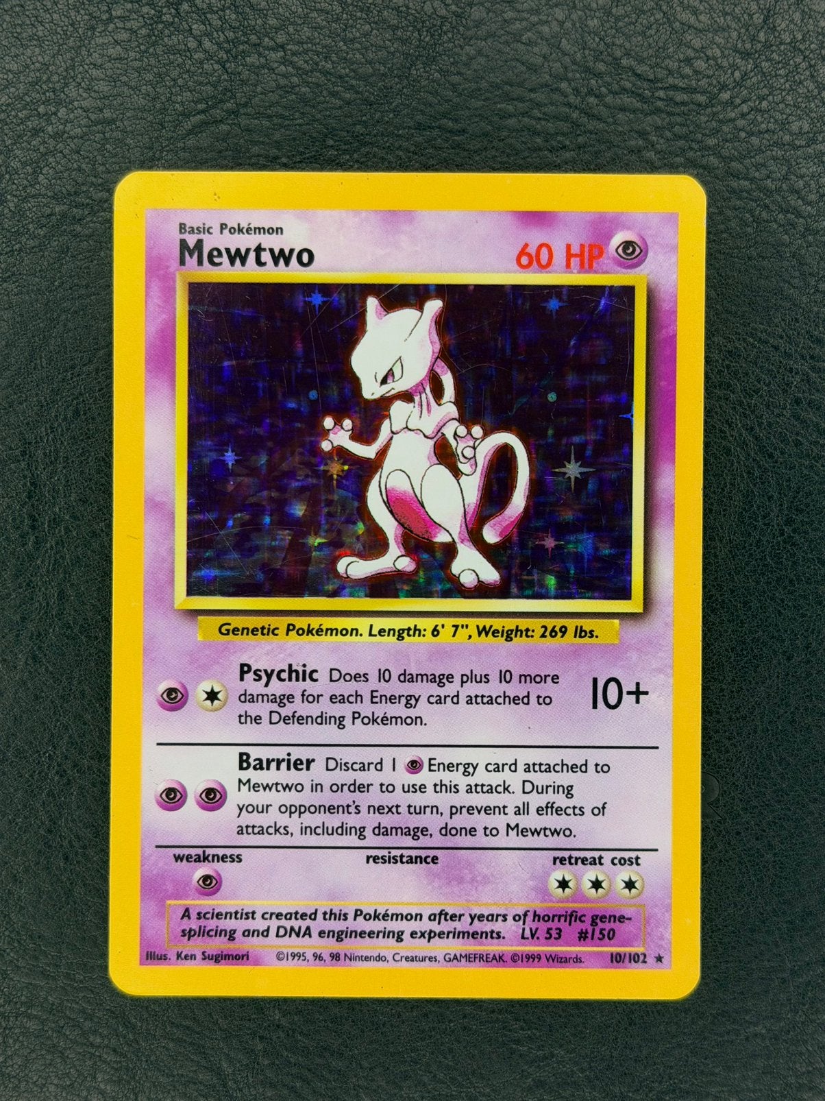 Mewtwo Holo 10/102 Base Set (Unlimited), Hobby en Vrije tijd, Verzamelkaartspellen | Pokémon, Ophalen of Verzenden, Gebruikt, Losse kaart