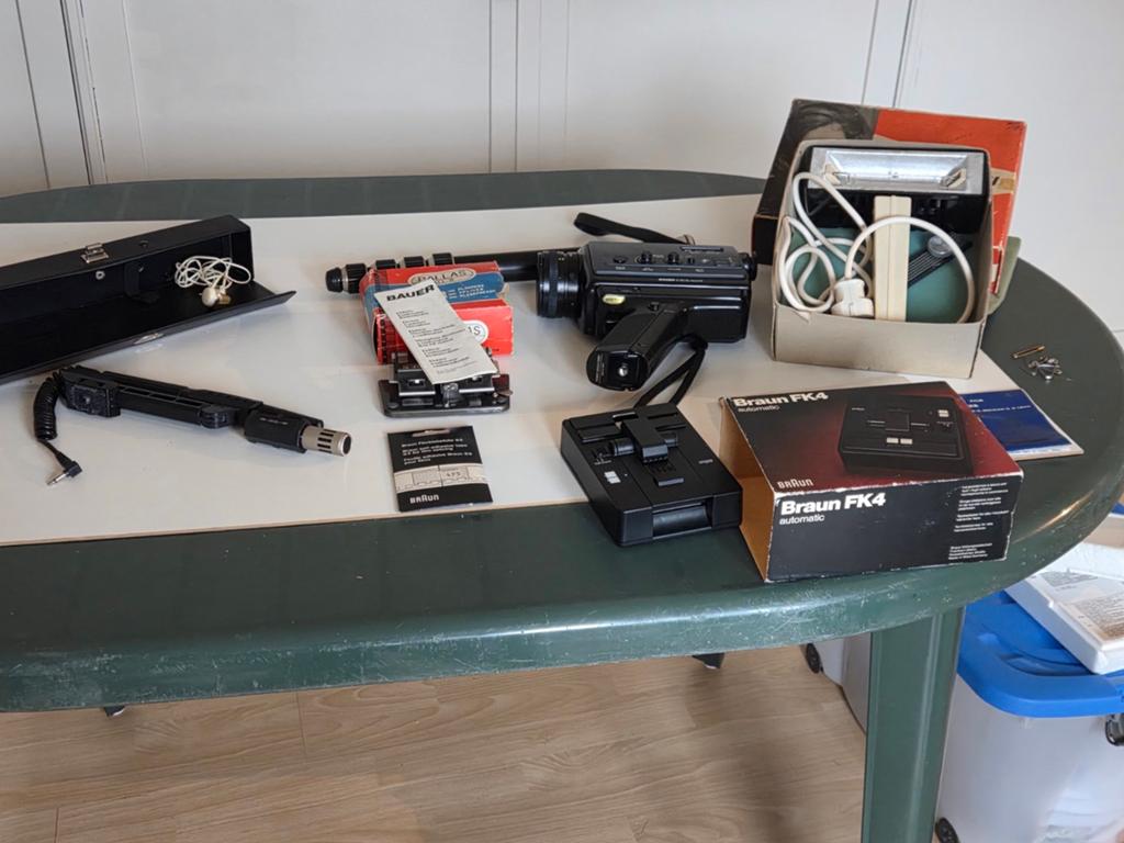 Vintage Bauer filmcamera met accessoires en Braun FK4, Overige merken, Overige soorten, Externe microfoon, Camera