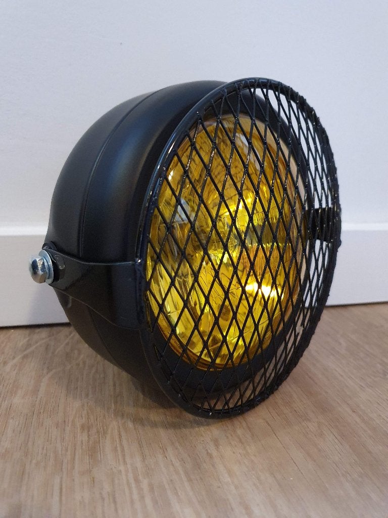 Koplamp geel zwart caferacer bobber scrambler + rooster, Motoren, Ophalen of Verzenden