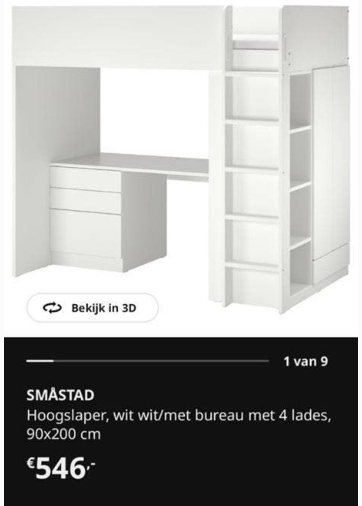 IKEA SMÅSTAD Hoogslaper 90x200 cm – inclusief matras, Eenpersoons, Ophalen of Verzenden, Zo goed als nieuw, 200 cm