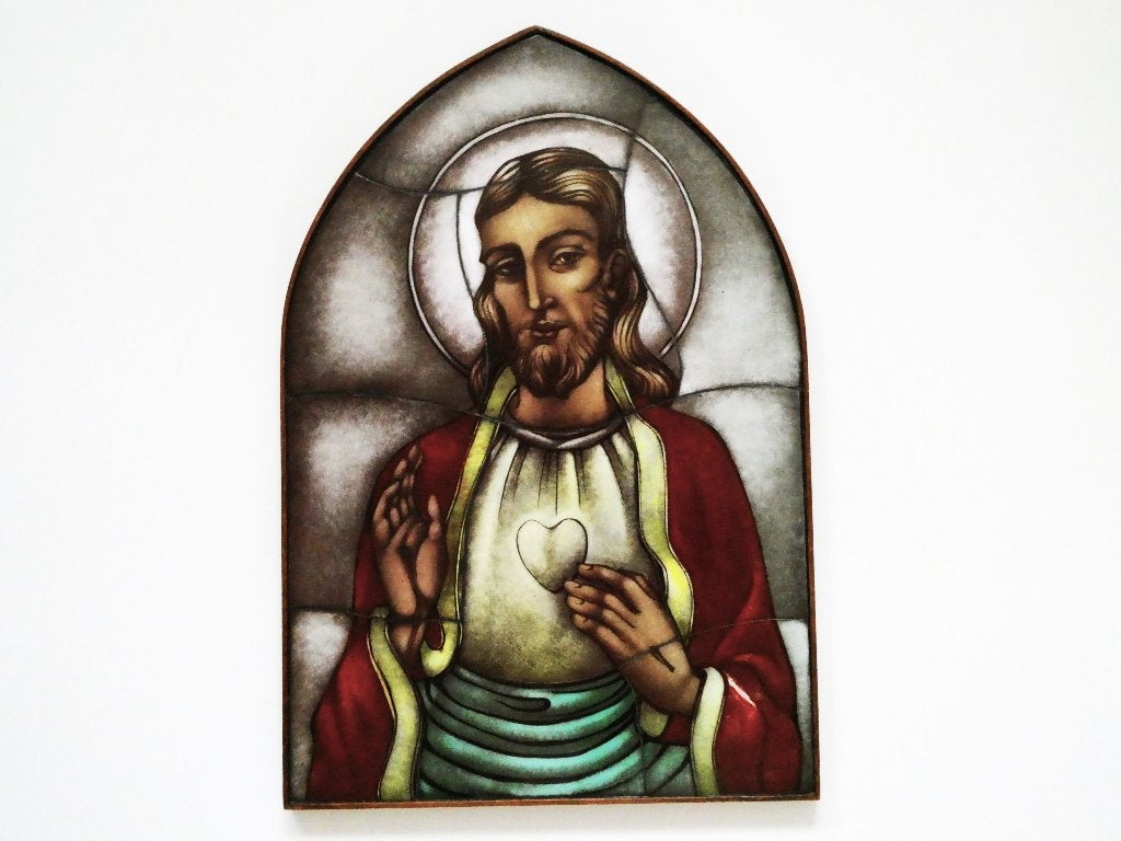Opaline gebrandschilderd Icoon Jezus Heilig Hart G.v Paridon, Ophalen of Verzenden