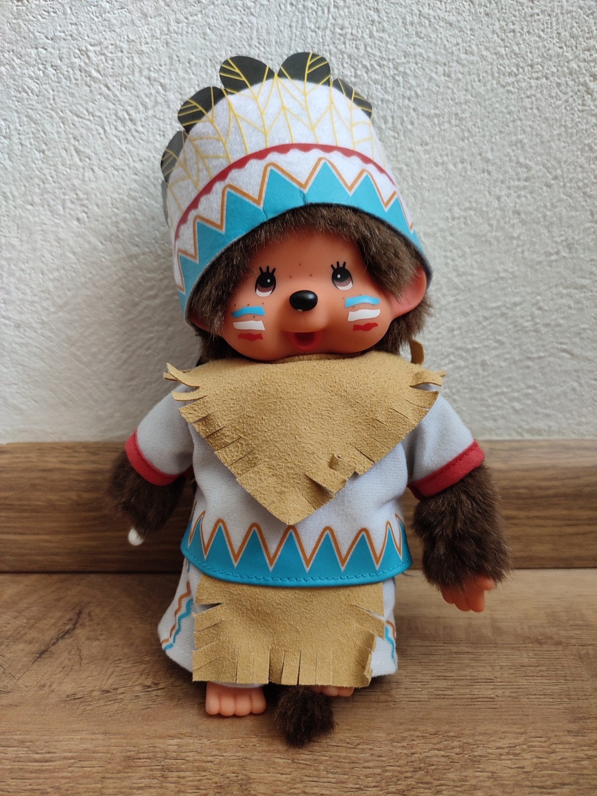 Monchhichi Indiaan Native American 20 cm zgan Monchichi aap, Overige merken, Overige karakters, Ophalen of Verzenden, Zo goed als nieuw