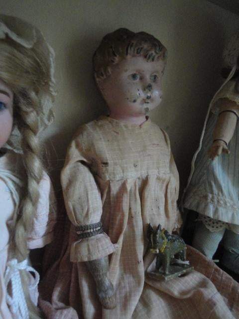 antieke pop * MINERVA METAL DOLL * uit 1880, stoffen lijf, Ophalen of Verzenden