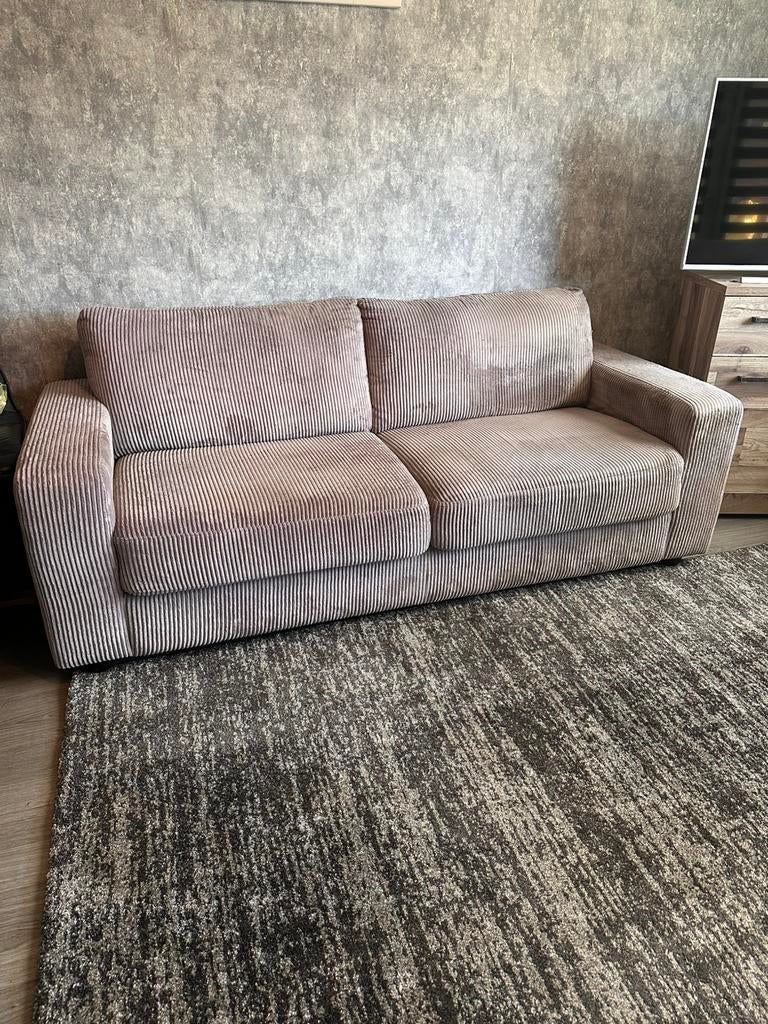 2 x Bank grijs ribstof 2.00/90, Huis en Inrichting, Banken | Bankstellen, Ophalen, Gebruikt, 75 tot 100 cm, Rechte bank