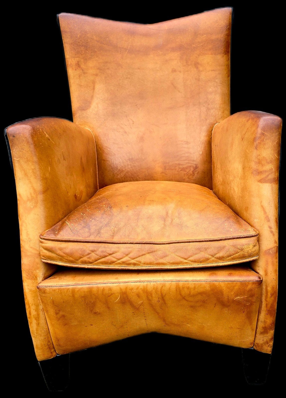 Vintage Leren Fauteuil - Cognac Kleur Bart van Bekhoven
