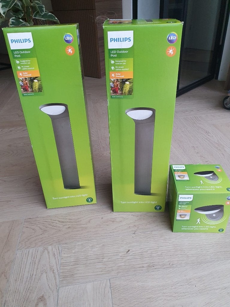 3X Philips LED outdoor lampen SOLAR (SET), Tuin en Terras, Zonne-energie, Kunststof, Led, Minder dan 50 watt