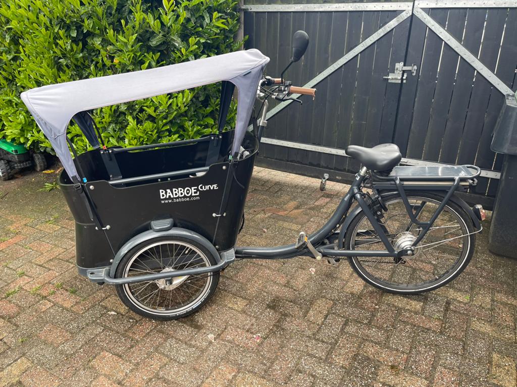 Babboe e-curve bakfiets grijs, Gebruikt, Elektrisch, 2 kinderen, Trommelrem