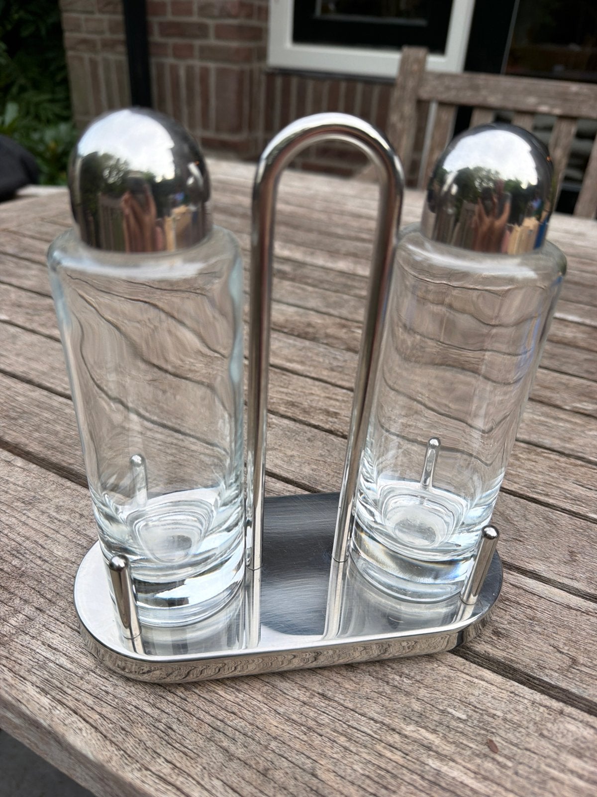 Alessi olie- en azijnstel, Zilver, Ophalen of Verzenden, Glas, Overige typen