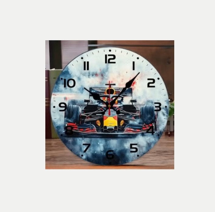 Prachtige ronde houten wandklok Formule 1 (25cm), Ophalen of Verzenden, Nieuw, Wandklok