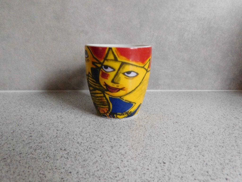 Mok 7,5x7 cm. L'oise et Chat jaune decor 02 Corneille, Ophalen of Verzenden, Zo goed als nieuw, Overige stijlen, Kop(pen) en/of Schotel(s)