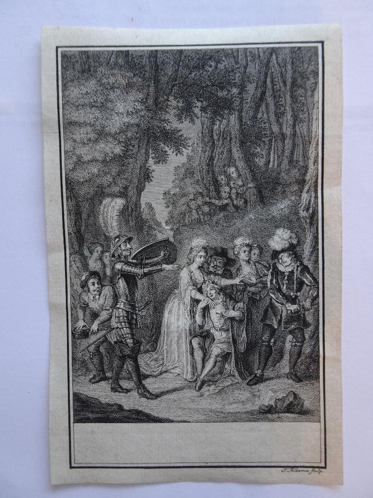 Gravure Don Quichot verdedigt Basilius, J. Folkema, 1740, Dagelijks leven, Verzenden, Gravure, Origineel