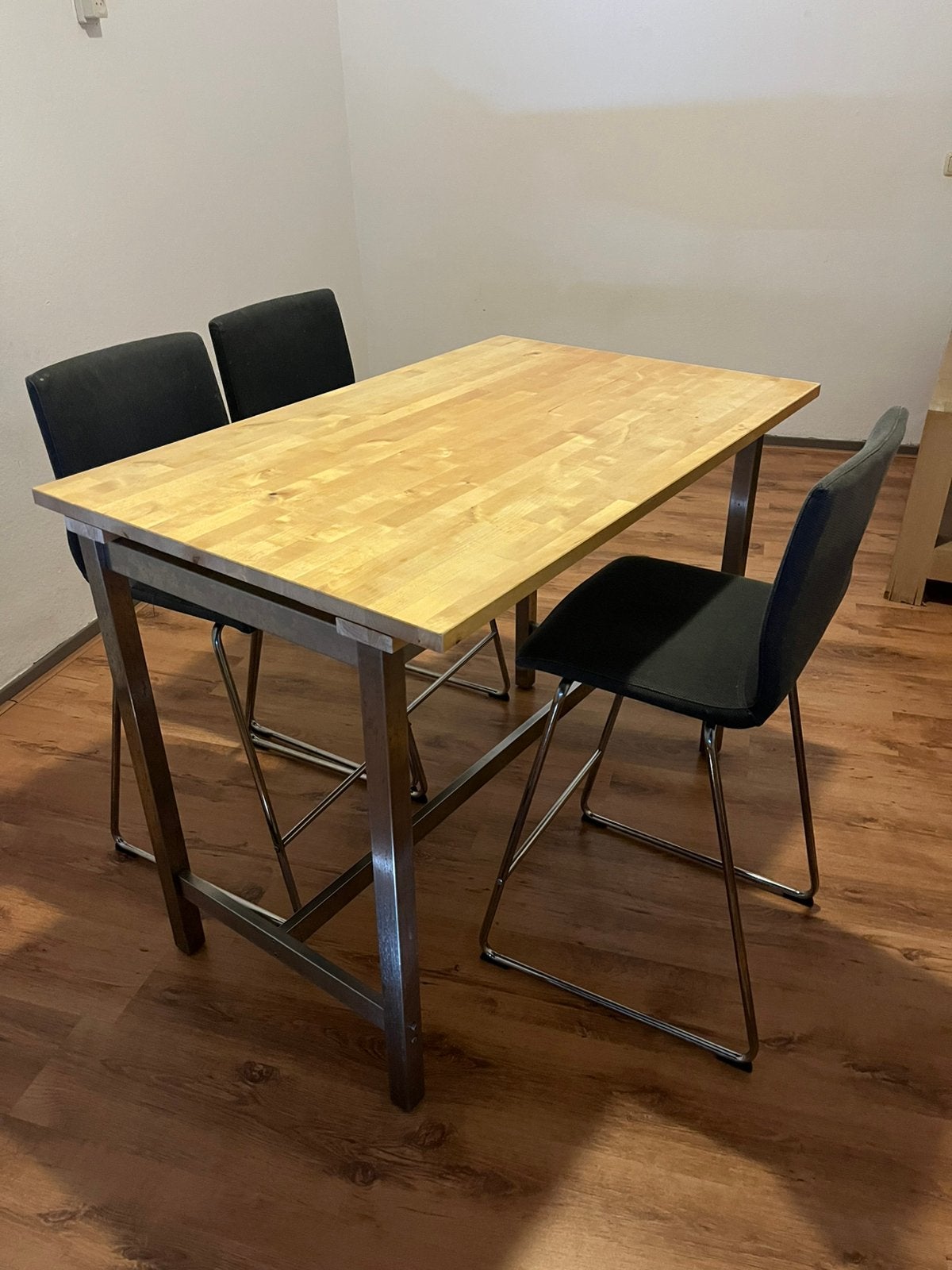 Bartafel met 3 barkrukken, Huis en Inrichting, Tafels | Eettafels, Ophalen, Gebruikt, 100 tot 150 cm, 50 tot 100 cm