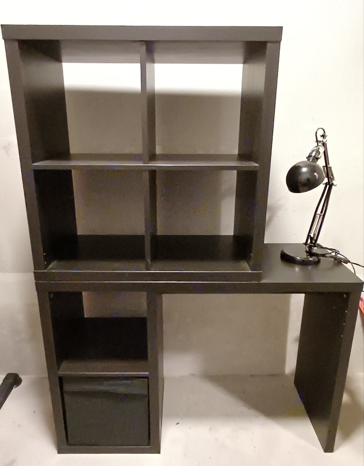 Ikea Kallax Bureau, 4-vaks Kallax, Bureaulamp en Dröna bak, Ophalen, Zwart, Gebruikt, Hout