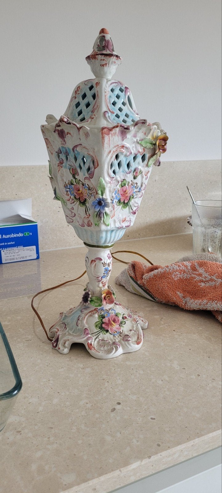 Bijzondere Vintage Keramische Tafellamp met Bloemen, Ophalen of Verzenden