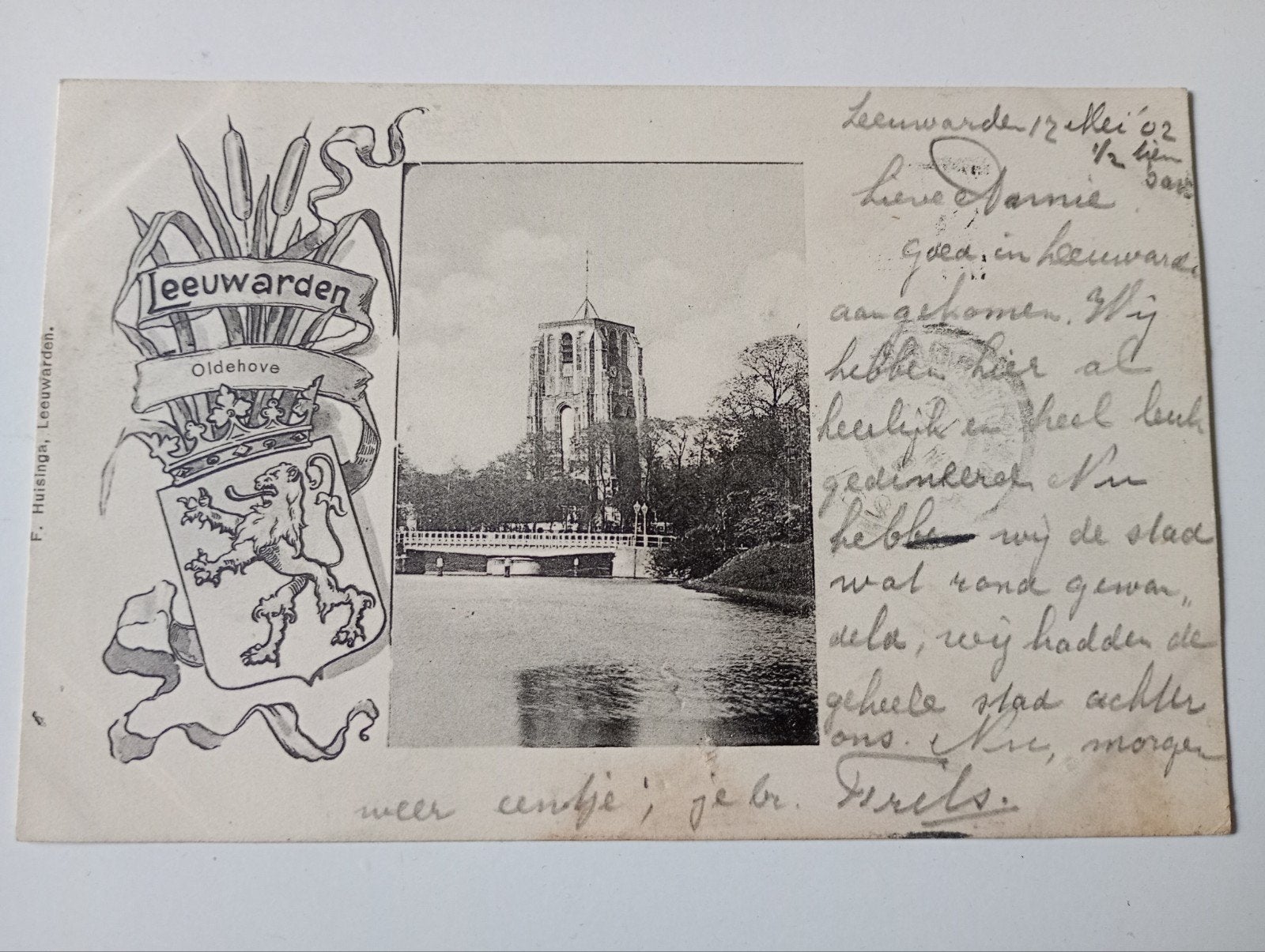 Leeuwarden Oldehove met Wapen en Randversiering 1902, Ophalen of Verzenden, Voor 1920, Gelopen, Friesland