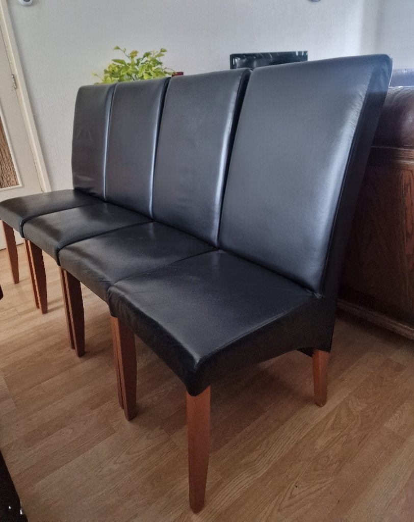 Eetkamer lerenstoel, Ophalen, Gebruikt, Zwart, Vier