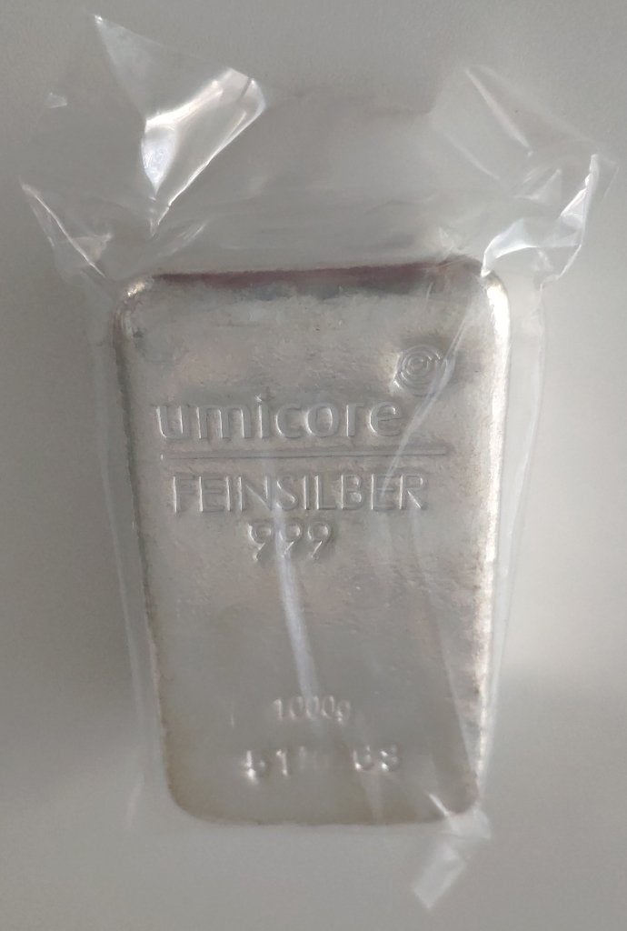 Umicore zilverbaar 1000 gram kilobaar 1 kg puur 999, Ophalen, Zilver