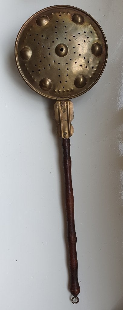 Antieke koperen beddenpan met houten steel, Ophalen of Verzenden, Koper