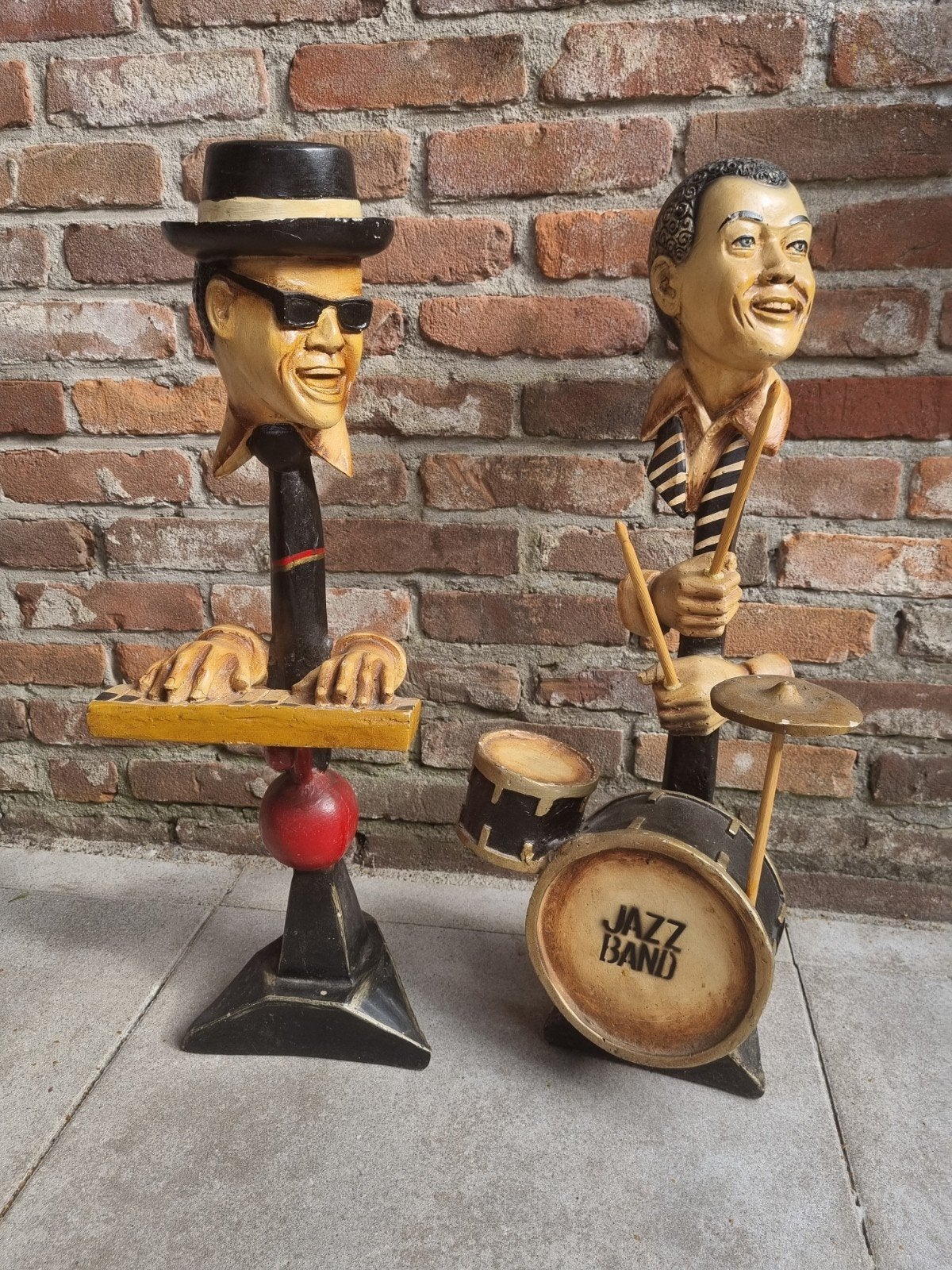 2 Unieke Vintage Jazz Band Beelden - Muzikanten Decoratie, Antiek en Kunst, Ophalen, Beeld, 50 - 100 cm, Groep mensen