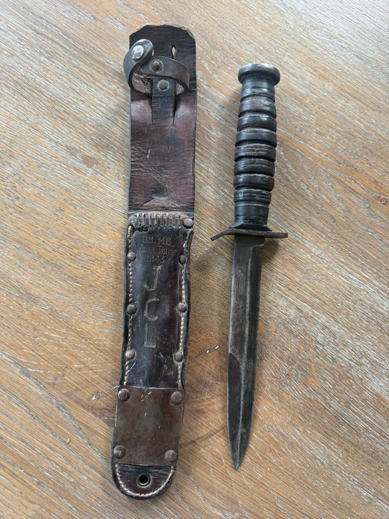 Originele amerikaanse M3 Camillus mes met M6 leren schede,US, Verzamelen, Militaria | Tweede Wereldoorlog, Ophalen of Verzenden