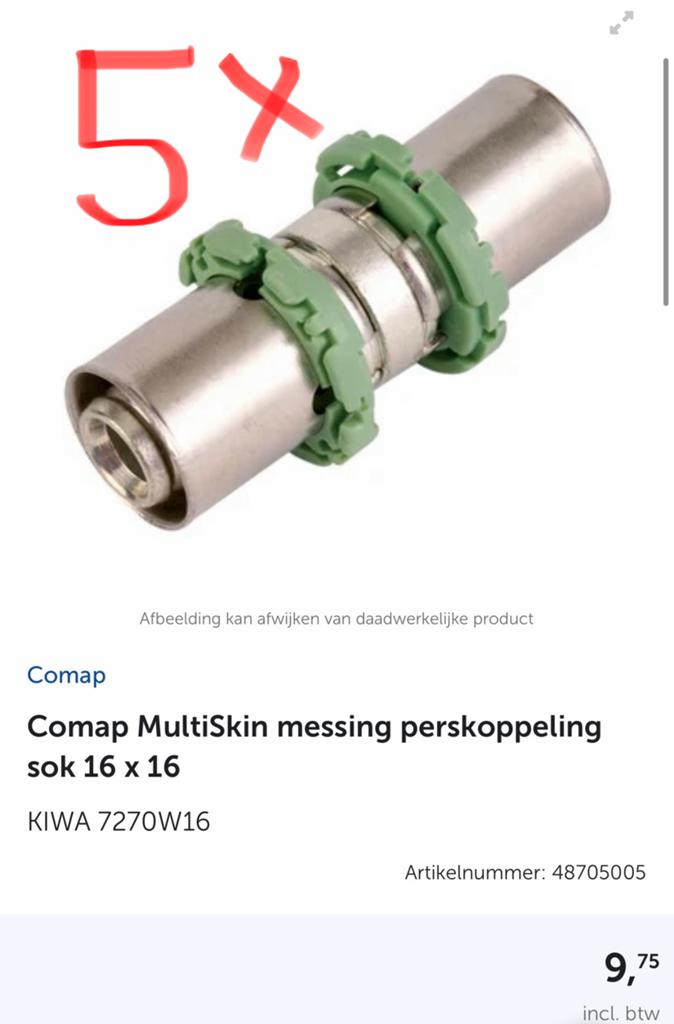 Comap MultiSkin messing perskoppelingen, Doe-het-zelf en Verbouw, Buizen en Afvoer, Overige materialen, Minder dan 20 mm, Overige typen