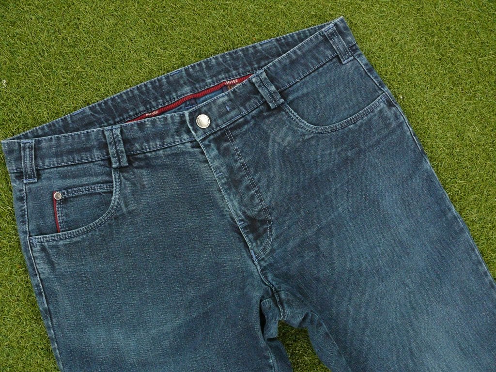 MEYER spijkerbroek maat 25 / XL lengte 32 stretch, W36 - W38 (confectie 52/54), Blauw, Meyer, Ophalen of Verzenden
