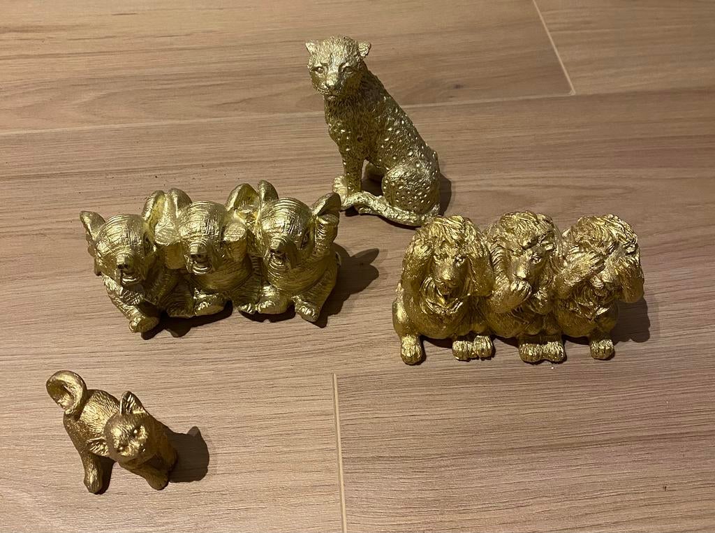 Nieuw goedkleur beeldjes beeld olifant leeuw kat tijger goud, Verzamelen, Beelden en Beeldjes, Ophalen of Verzenden, Nieuw, Dier