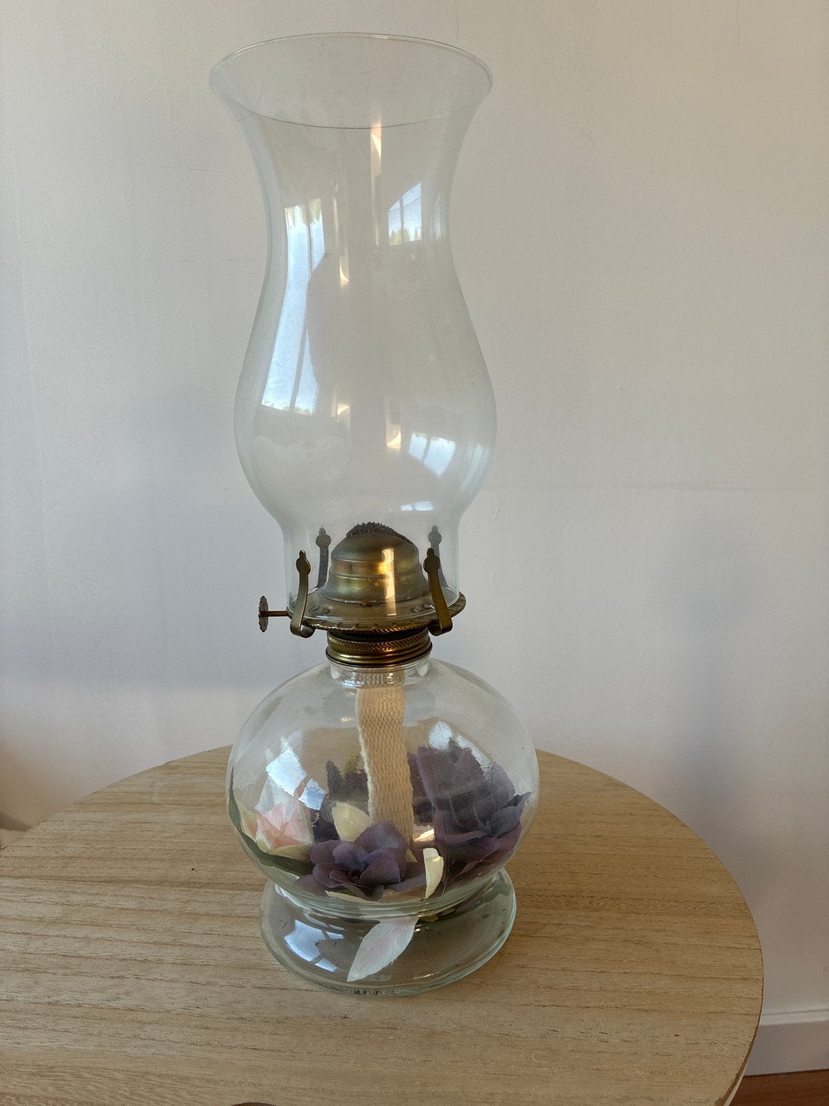 Vintage olielamp - Glazen petroleumlamp met bloemdecoratie, Ophalen