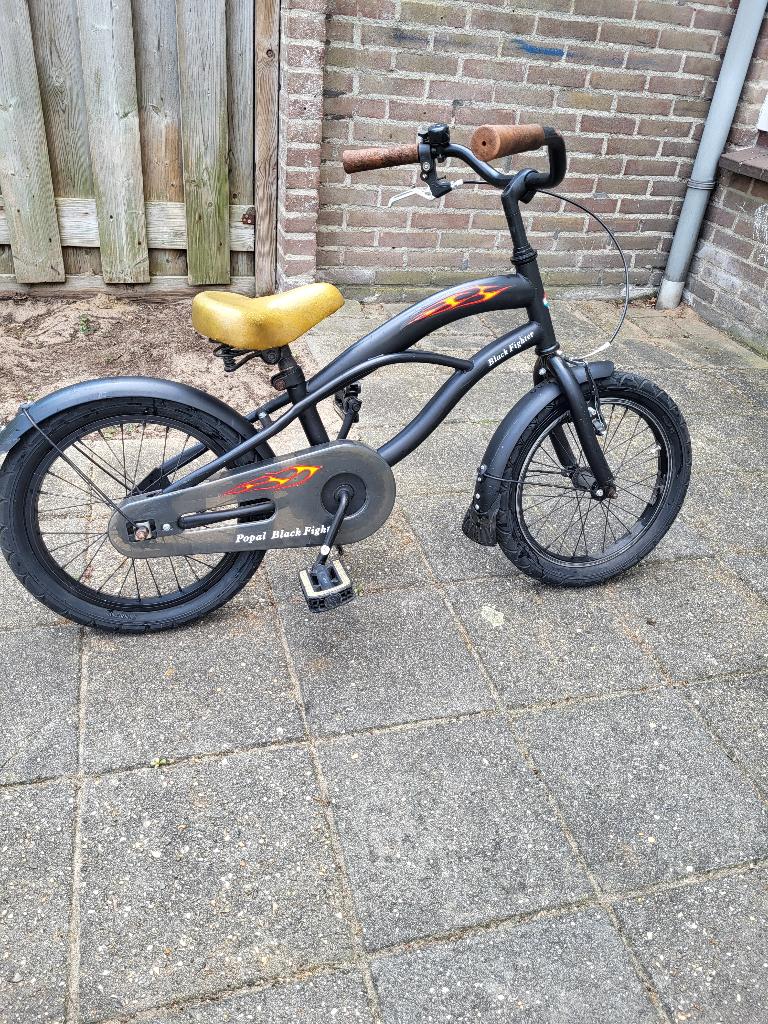 Popal jongensfiets 'Black Fighter' 16 inch - €15,-, Fietsen en Brommers, Gebruikt, Velgrem, Handrem, 16 inch