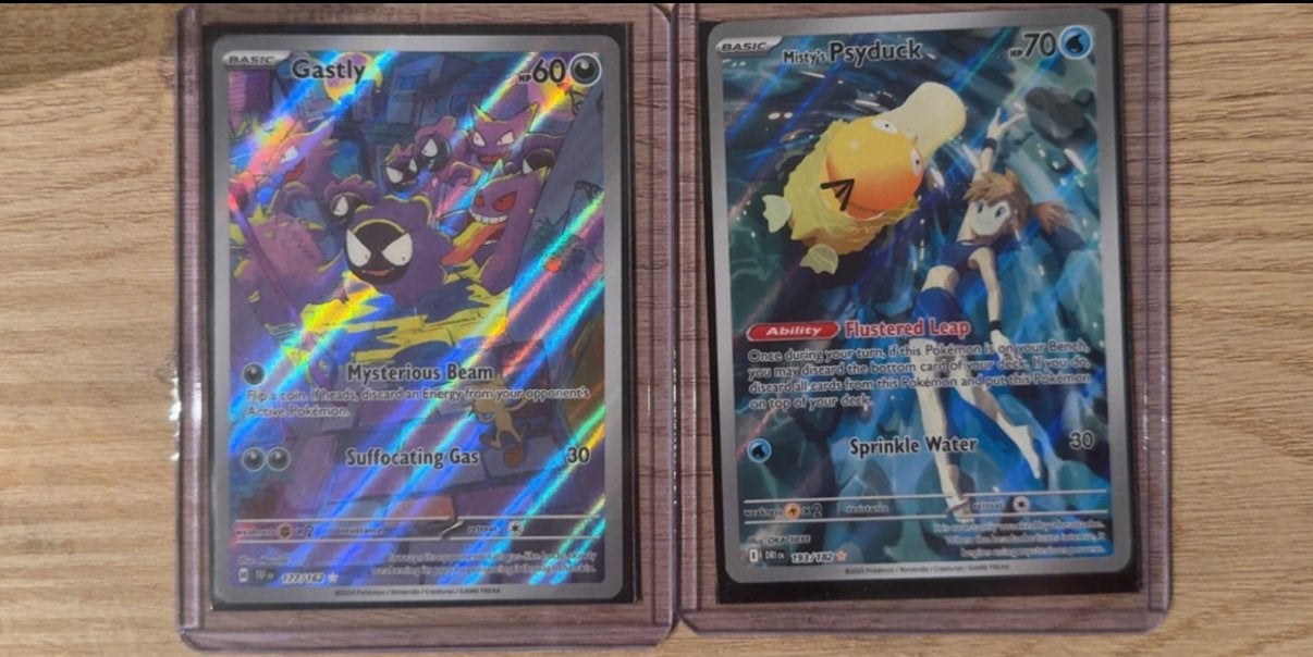 Gastly 177/162 & Misty’s Psyduck 193/182 - Illustration Rare, Ophalen of Verzenden, Zo goed als nieuw, Meerdere kaarten, Foil