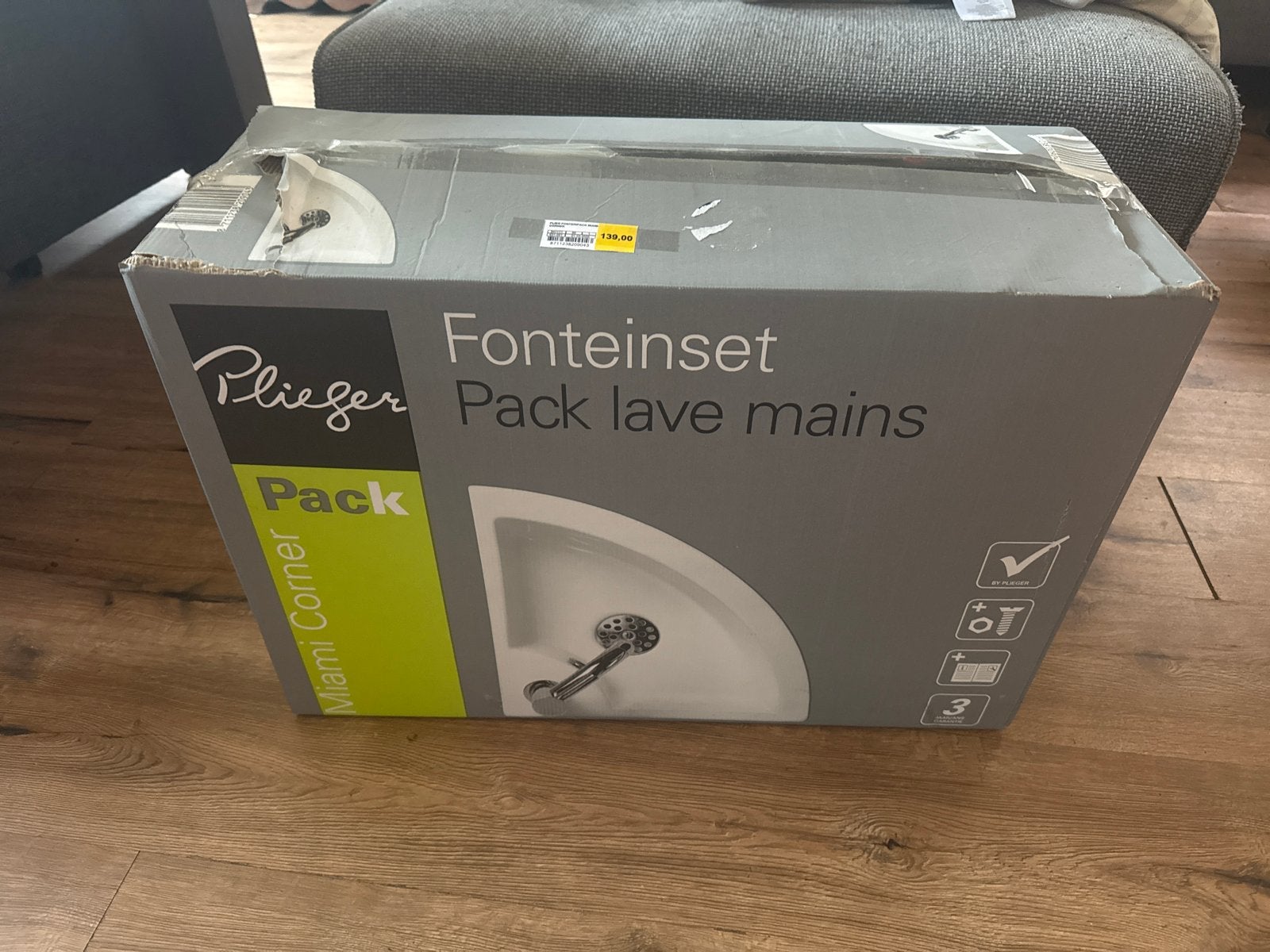 Plieger Fonteinset Miami Corner - lichte schade, Ophalen, Nieuw, Chroom, Wastafel