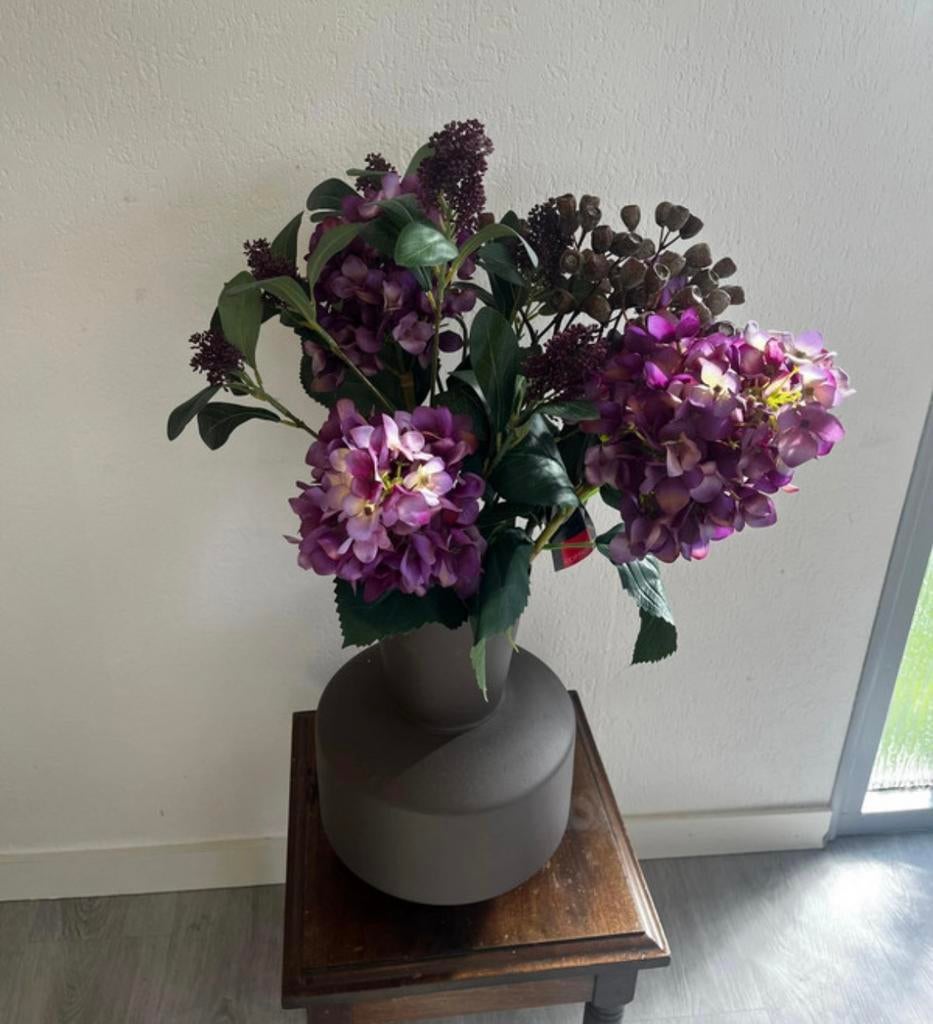 Hortensia kunstbloemen boeket paars nieuw, Ophalen of Verzenden, Zo goed als nieuw