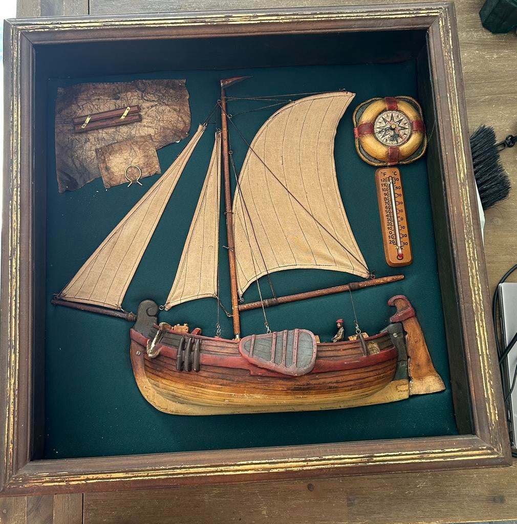 Wanddecoratie met zeilboot (betere foto’s toegevoegd)☺️, Ophalen, Gebruikt, 50 tot 75 cm, Schilderij