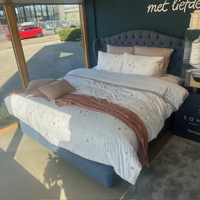 Somnus Churchill Boxspring - 180x200cm, Huis en Inrichting, Slaapkamer | Bedden, Ophalen, Blauw, 180 cm, 200 cm