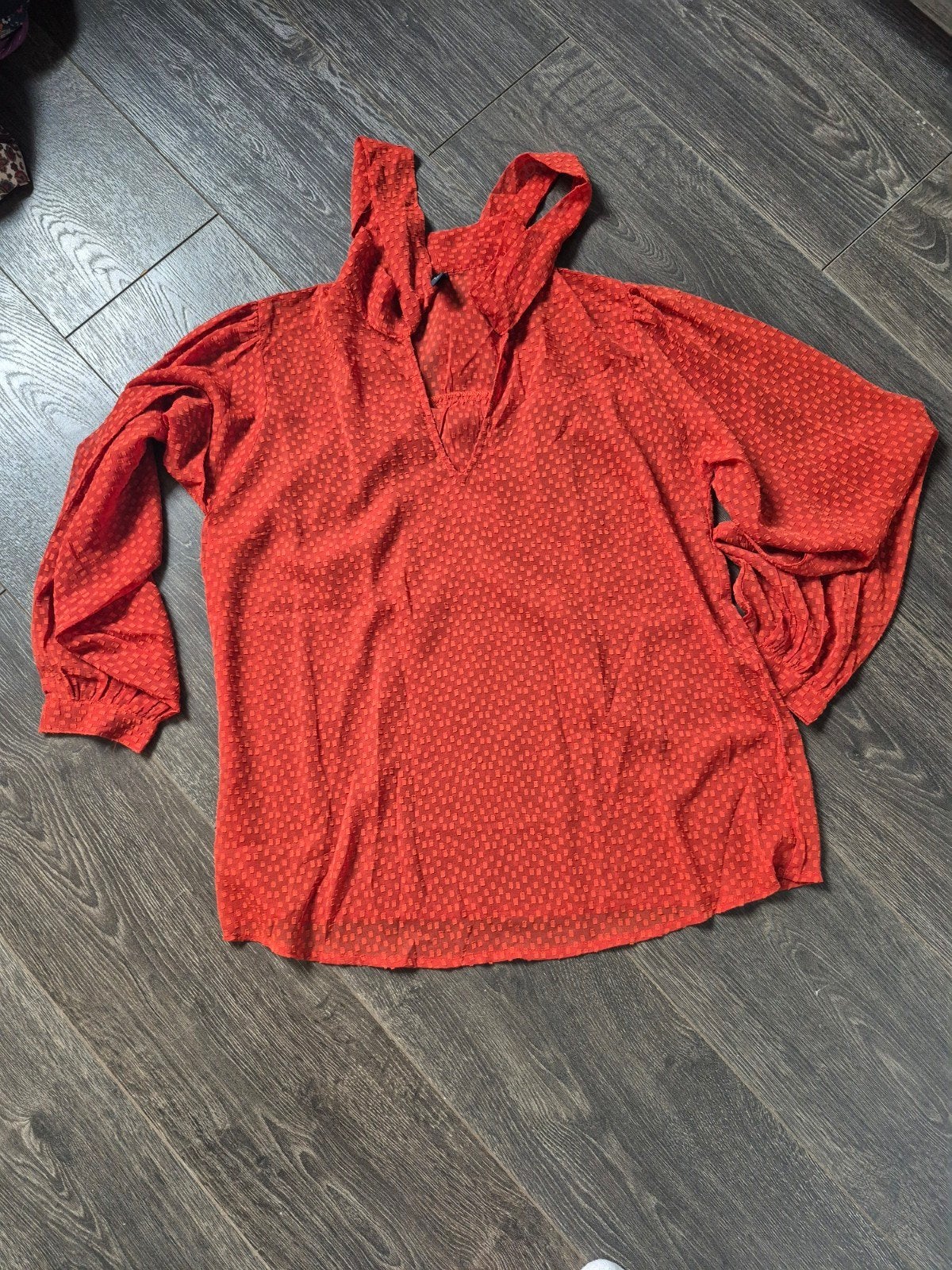 Oranje blouse met stippen - Maat M, Maat 38/40 (M), Oranje, Ophalen of Verzenden, Onbekend