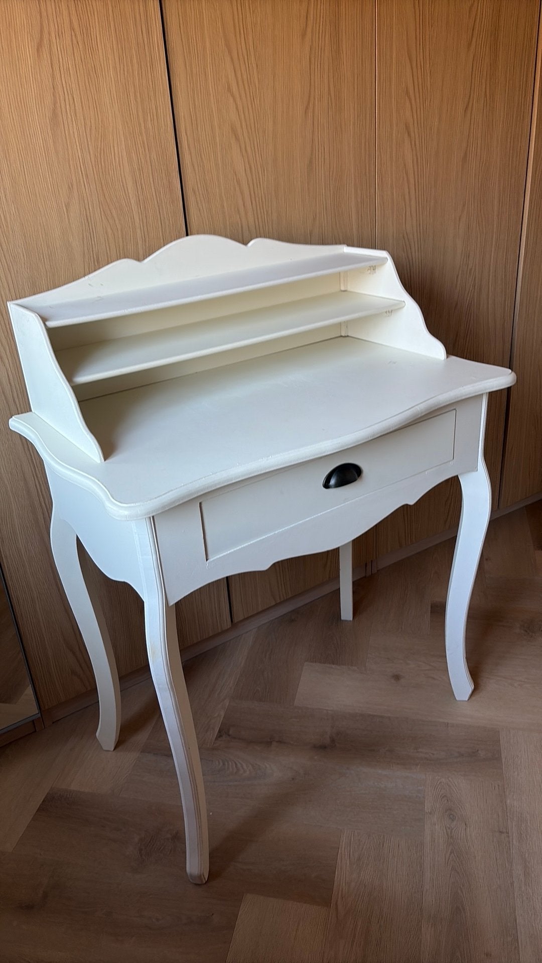 Mooi buik bureau kaptafel wit hout lade landelijk, Ophalen, Gebruikt, 50 tot 100 cm, Landelijk