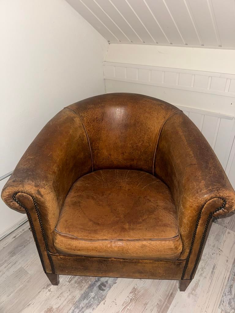 Vintage fauteuil - Bruin leer, Ophalen
